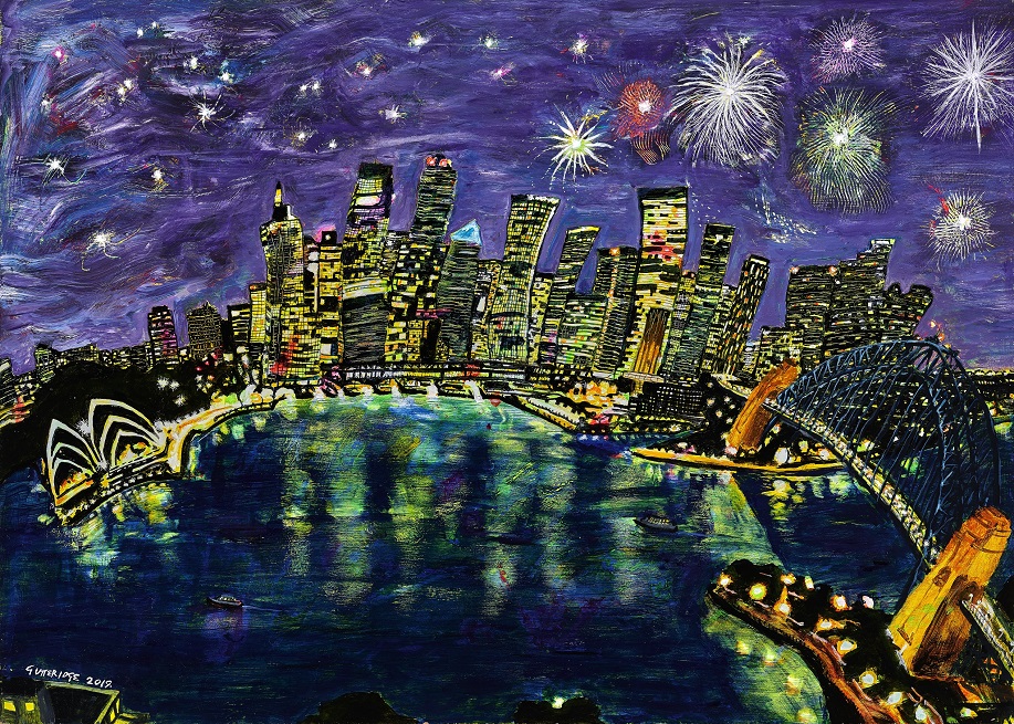 Painting of Sydney Skyline at night by Michael Gutteridge