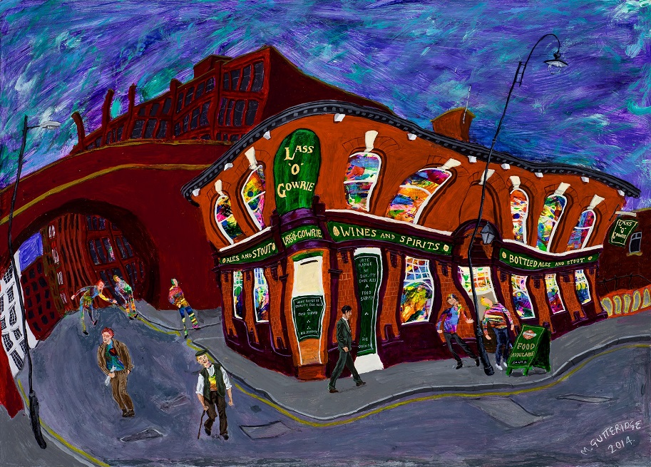 Painting of Lass O Gowrie pub in Manchester