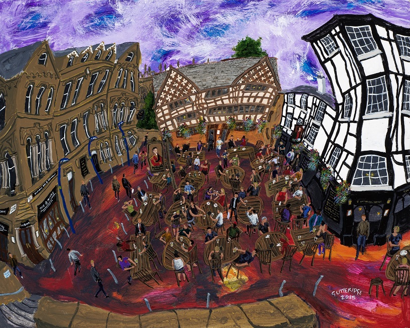 Painting of Shambles Square, Manchester