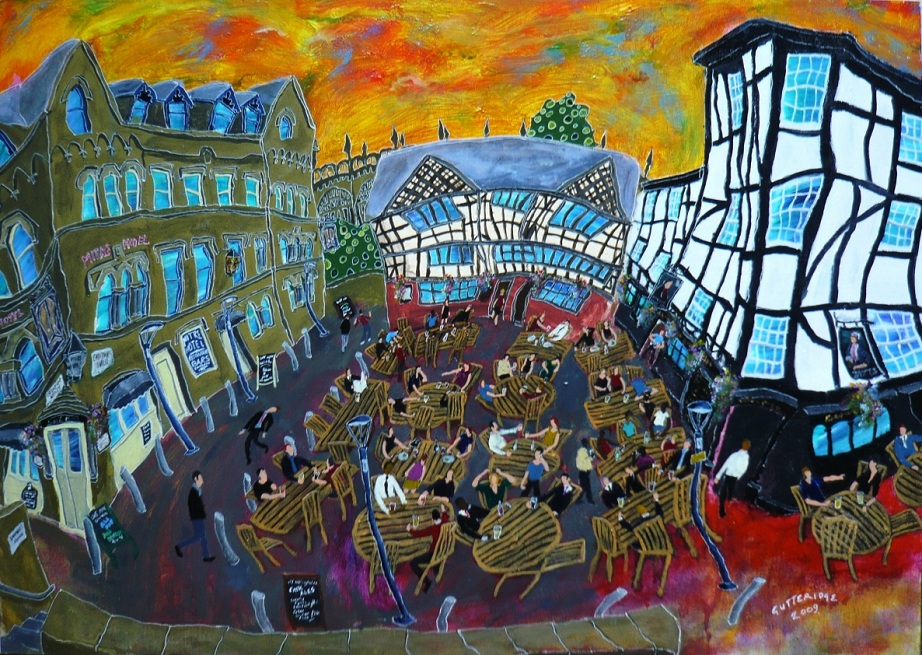 Painting of Shambles Square, Manchester
