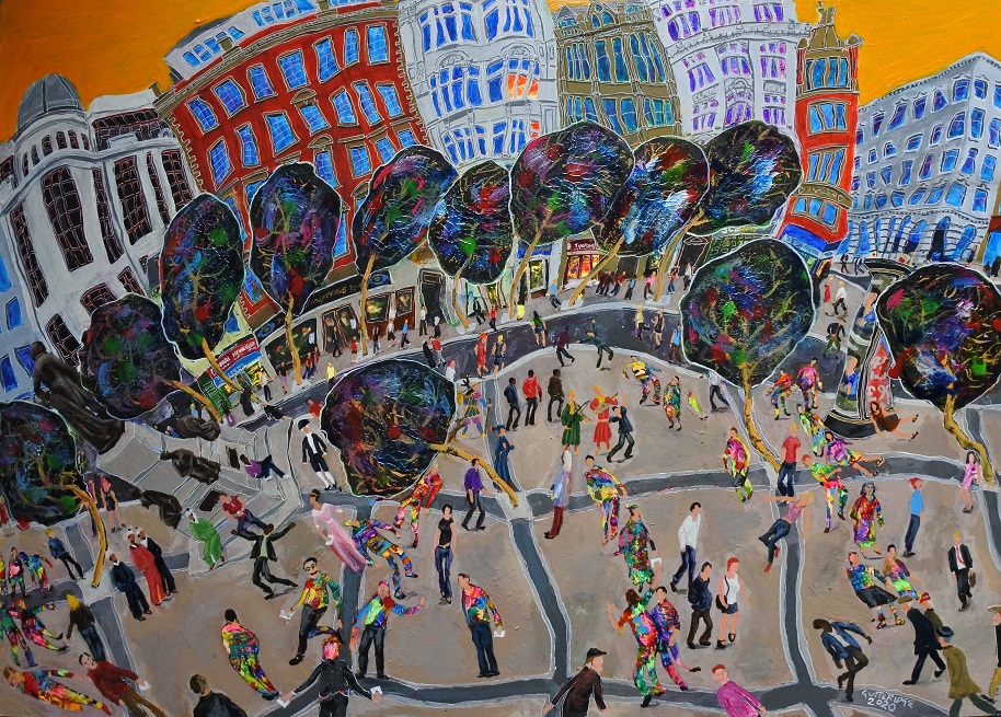 Painting of Piccadilly Manchester by Michael Gutteridge