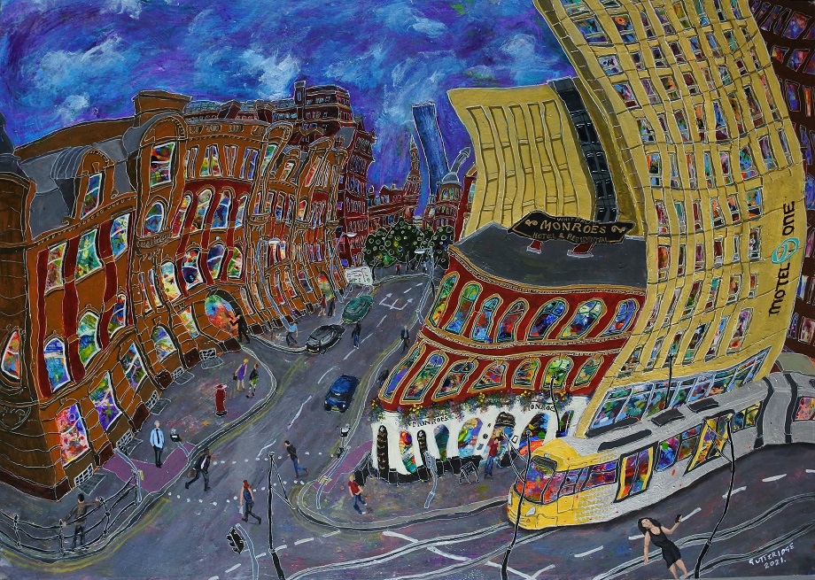 Painting of View from Piccadilly Station, Manchester for sale.
