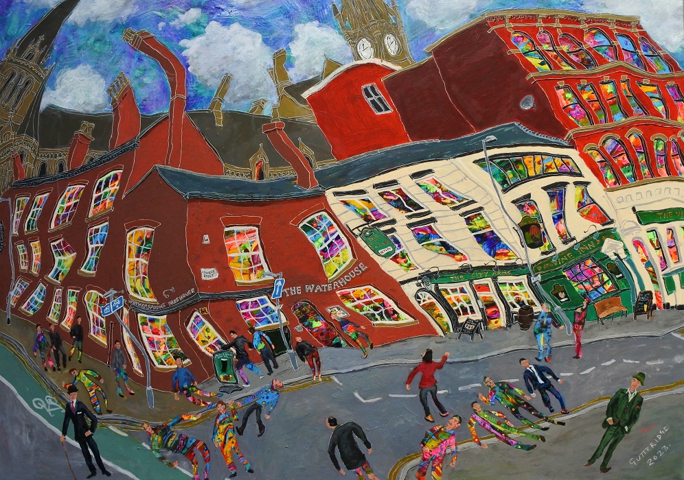 Painting of pubs on Kennedy Street Manchester, by Michael Gutteridge,