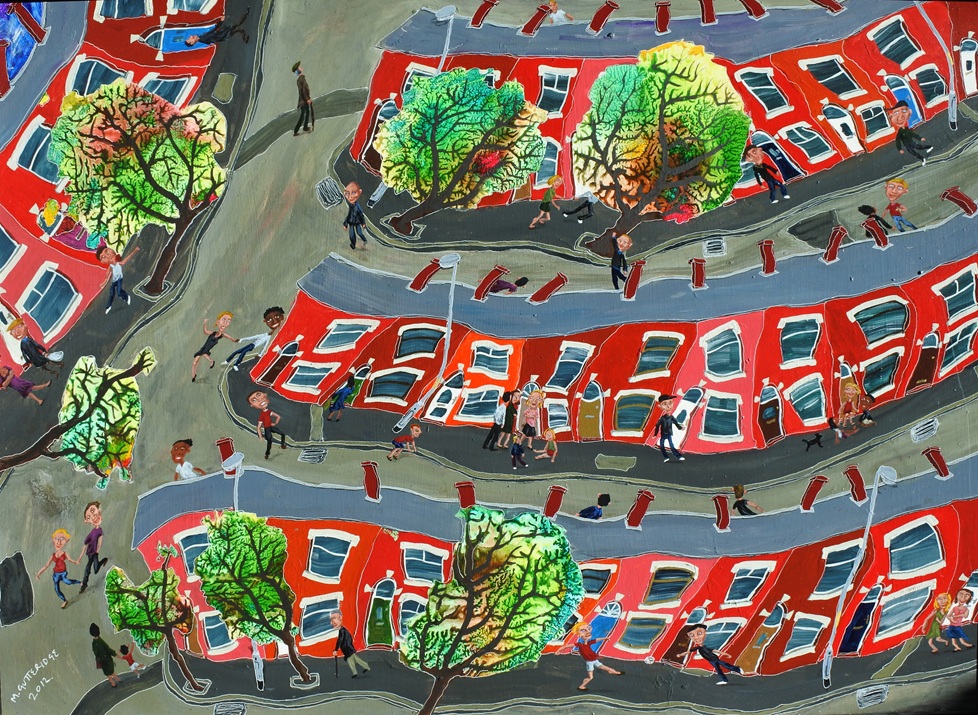 Painting of streets of terraced houses by Michael Gutteridge

