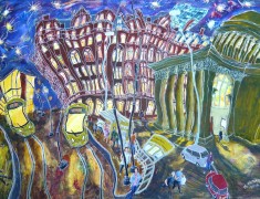 <i>Tram Station in St. Peter’s Square, Manchester, No. 7. at Night </i>(50x70cm Acrylic on board.) Painted 2010.
SOLD