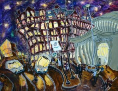 <i>Tram Station in St. Peter’s Square, Manchester, No. 5. at Night </i>(50x70cm Acrylic on board.) Painted 2009.
SOLD