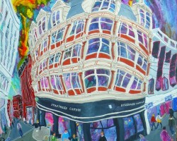 <i>Cafe On Market Street, Manchester. </i>(50x40cm Acrylic on board.) Painted 2011.
SOLD