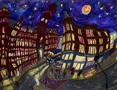 <i>Cornerhouse & Oxford Rd, Manchester at Night No. 2.</i> (50x70cm Acrylic on board.) Painted 2013.
SOLD