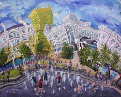 <i>Fountain at Piccadilly Gardens. </i>(40x50cm. Acrylic on board) Painted 2006.
SOLD