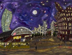 <i>G Mex and Midland Hotel, Manchester, at Night.</i> (50x70cm Acrylic on board.) Painted 2015.
SOLD