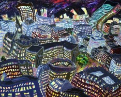 <i>Into the city of light. Manchester Skyline at Night Looking East.</i> (50x70cm Acrylic on Board) Painted 2008.
SOLD