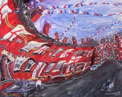 <i>Manchester Street During HM The Queen’s Jubilee Celebrations 2002 </i>(40x50cm. Acrylic on board) Painted 2002.
SOLD