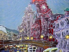 <i>Oxford Street At Dusk </i>(70x50cm. Acrylic on board) Painted 2001.
SOLD