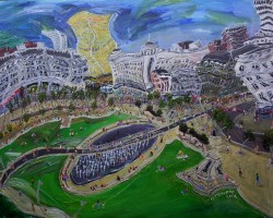 <i>Piccadilly Gardens, Manchester </i> (40x50cm. Acrylic on board) Painted 2004. SOLD