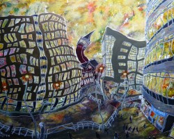 <i>Piccadilly Station Approach Looking West No. 2 at Night</i> (50x70cm Acrylic on Board) Painted 2007.
SOLD